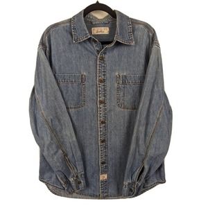VTG Levi Strauss Signature Denim Shirt Metal Button Mens L Long Sleeve Rancher
